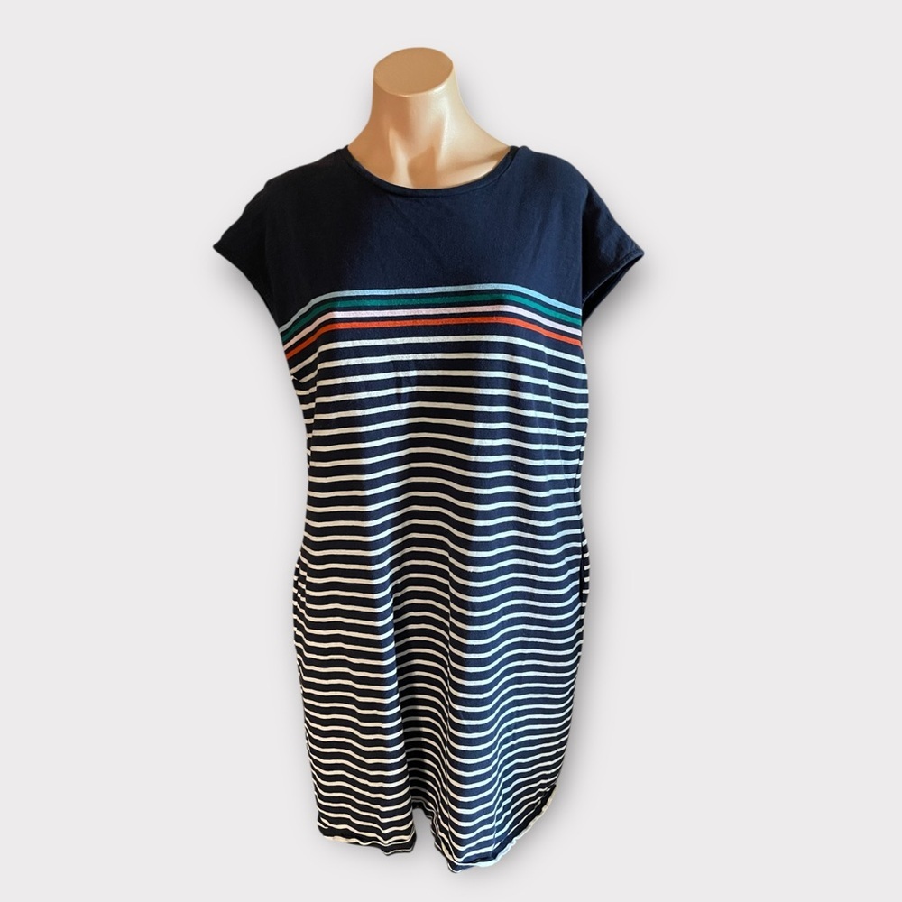 Boden Women’s 14 Long Navy Blue Striped Leah Jersey T-Shirt Dress